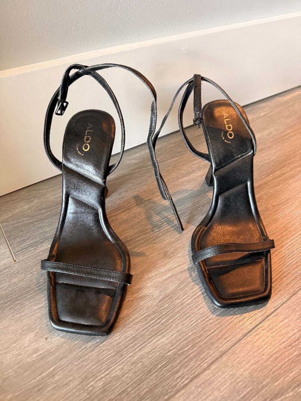 Black Aldo Pillow Talk Strappy Heel, size 7.5